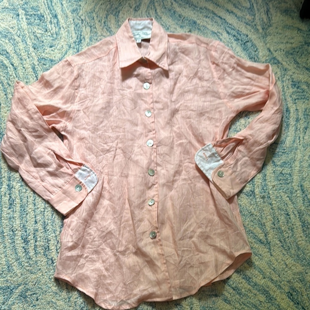 Tasha polizzi TP saddleblanket and co 100% linen mother-of-pearl button top s